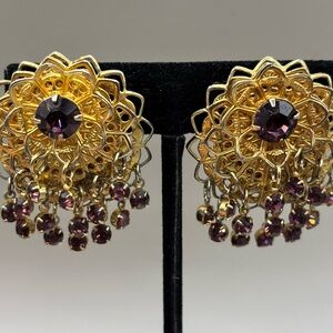 Vintage Sarah Coventry ? Purple Rhinestone Filigree Waterfall Cascade  Earrings